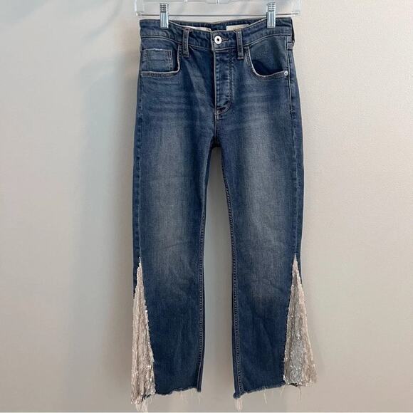 Anthropologie Pilcro Button Fly Sequin Accent Jeans Size 25 - Picture 1 of 12